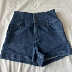 ダークブルー ハイウエストショートパンツ