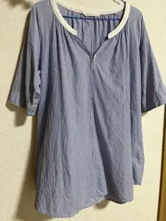 ☆スタジオクリップ☆ ブルー×ホワイト　ストライプ　プルオーバー　フリーサイズ