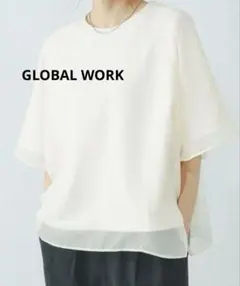 グローバルワーク　シフォンドッキング　七分袖カットソー　半袖