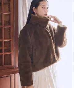 earth music&ecology ファーショートブルゾン ブラウン