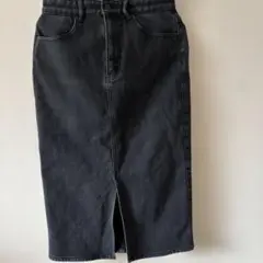 ＧＵブラックデニムスカート スリット入り ミディ丈ストレッチ、裏地フリース付き