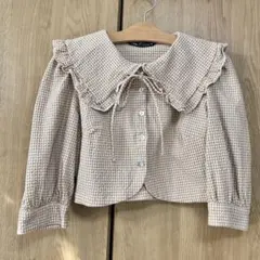 ZARA フリル襟 ベージュチェックシャツ Sサイズ