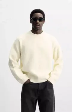 新品タグ付きZARAテクスチャクルーネックセーター　L