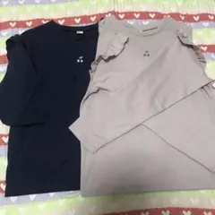 アプレレクール　長袖ロングTシャツ　130 ネイビー&ピンクベージュ