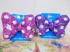 ミニー❤ヘアゴム❤スパンコール❤ピンク・紫♡ディズニー♡リボン❤ヘアポニー♡2点