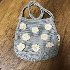 ZARA 花モチーフ ニットハンドバッグ 水色