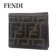 極美品 FENDI 二つ折り財布 ブラウン キャンバス×レザー ズッカのサムネイル