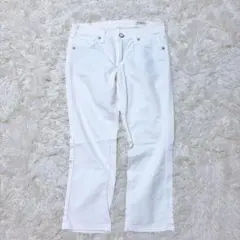 【サムシング】ホワイトデニムパンツ ストレート　ウエストゆったり　清涼感　夏のサムネイル