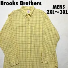 ブルックス ブラザーズ　リネン　長袖チェックシャツ　メンズ2XL〜3XL相当