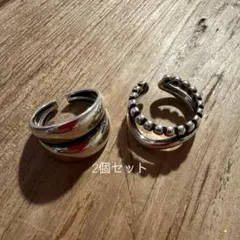 シルバーリング2点セット 二重デザイン ユニセックス サイズ調整可