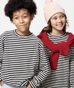 UNIQLO フリース クルーネック Tシャツ ネイビー ボーダー 150