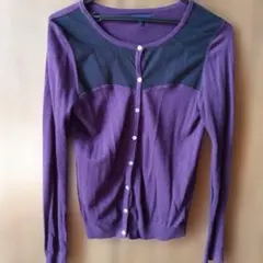 GAPパープル ニットカーディガン メッシュ切り替え