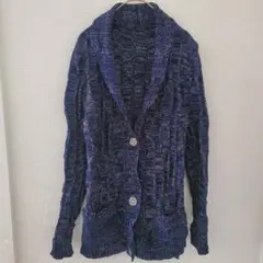 ネイビー ニット カーディガン ボタン付き レディース【Mサイズ相当】