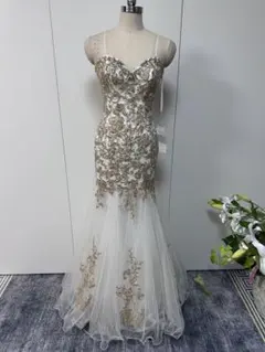 マーメイドスタイル ドレス ホワイト ゴールド刺繍