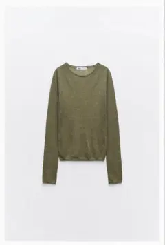 ZARAフィットニットトップス Sサイズ オリーブグリーン【着画あり】