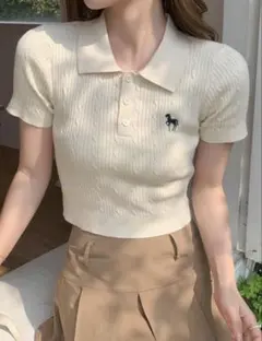 クロップド丈 ポロニット サマーニット