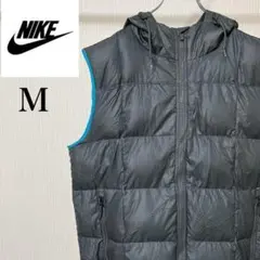 ナイキ　ダウンベスト　フード付　黒/青　古着