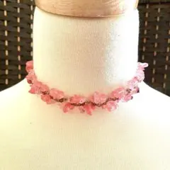 ★天然石チョーカー♪ ローズクォーツさざれ石　ハンドメイド　オリジナル