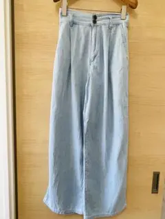 gu ジーユー　ライトブルー　デニムワイドパンツ　M レディース