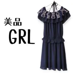 美品 GRL グレイル ネイビーレースオフショルミニワンピース M 春夏 紺