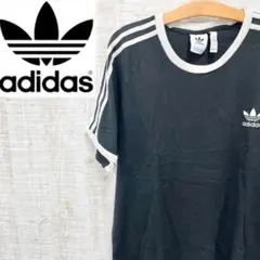 DW42《リンガーネック》アディダス　半袖リンガーTシャツ　刺繡ロゴスリーライン