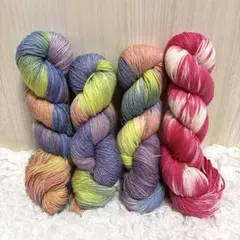 ソックヤーン 4カセ 編み物 手染め毛糸 約400g 新品未使用 レトロ　手染め