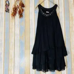 【axes femme】ビジュー付き　ノースリーブワンピース　重ねフリル　M