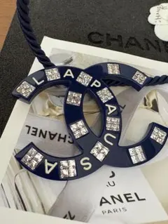 CHANEL ツィストロープに大きなCCロゴ ネックレス ネイビー