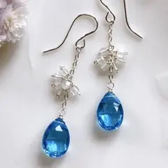 受注制作】インディゴブルーカイヤナイトとアクアマリンのピアス