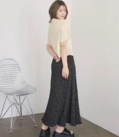 レトロガール　ブラウン フラワープリント ロングスカート