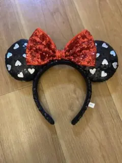 ミッキー耳カチューシャ スパンコール 赤リボン