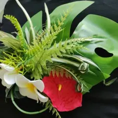 【30cm】玄関フラワーアレンジメント造花モンステラグリーンスワッグプルメリアのサムネイル