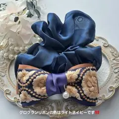 ⭐3212⭐❣️大人可愛い華やかアクセ❣️オリジナル✴インド刺繍リボンシュシュ
