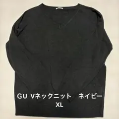 ＧU Vネック 長袖ニット ブラック XL