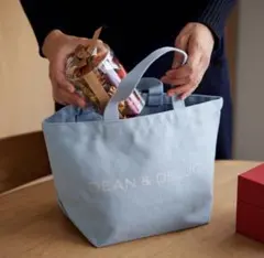 DEAN＆DELUCA♪レアロゴラメ入り 内ポケ付トートバッグS スノーブルー