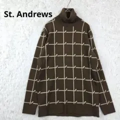 格子柄デザイン St. Andrews タートルネックニット 茶 L ウール