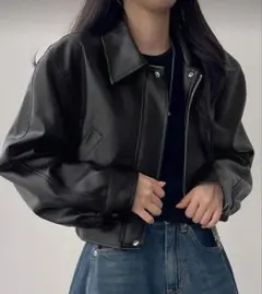 ショート丈ブラックレザージャケット新品