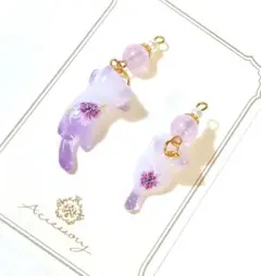 猫★ネコ　フラワー★レジン　ピアス　イヤリング　チャーム