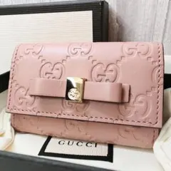 極美品　GUCCI キーケース　メイフェア　リボン　GGライン 6連　ピンク