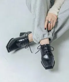 【ふかふか・柔らかい】スクエアレースアップシューズ