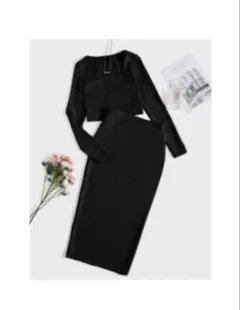 SHEIN ソリッドクロップトップ＆スプリットヘムペン セットアップ