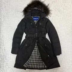 バーバリーブルーレーベル ダウンコート 裏地チェック ブラック　ベルト付