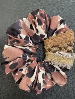 NEW ブラウンミックスレオパフリルシュシュ