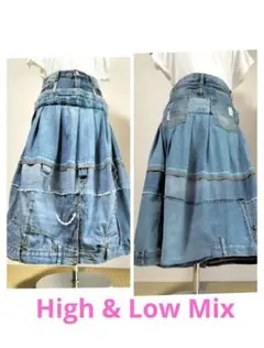 2026【新品新作】世界で一つの★リメイクデニムバルーンスカートパールチェーン付