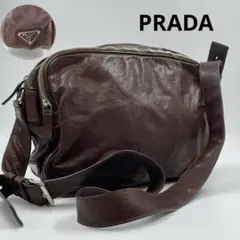 希少✨　PRADA ショルダーバッグ　三角ロゴ　レザー　ブラウン　ビンテージ