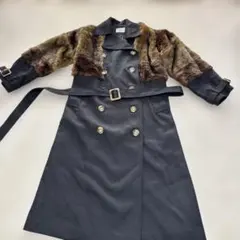 ファー付きダブルブレストロングコート