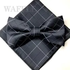 蝶ネクタイ・ポケットチーフ 黒 ブラック チェック 挙式 新郎 無地 人気Xo