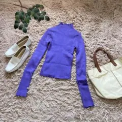 5735❃グレイル❃ハイネックリブニット【M】パープル/長袖セーター/指通し