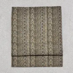 【I 35】抹茶色 ストライプ系の幾何学模様 名古屋帯