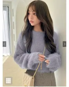 未使用 グレイル　ショート丈フェザーニットプルオーバー[kz119] ブルー